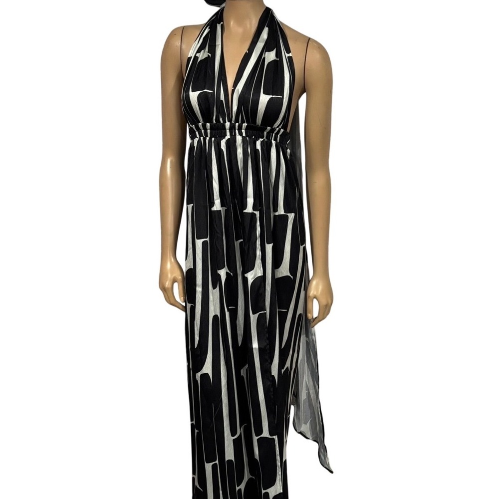 DiarraBlu Black White Abstract Geometric Halter Maxi Dress Size M Senegal